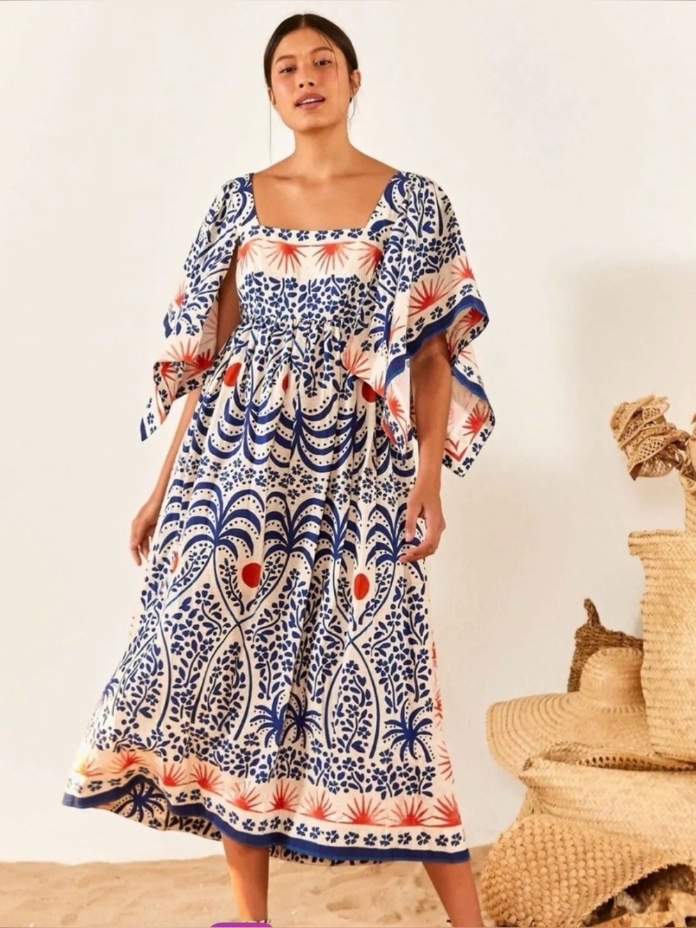 NWT Farm Rio Blue & Orange Printed Women's Dress